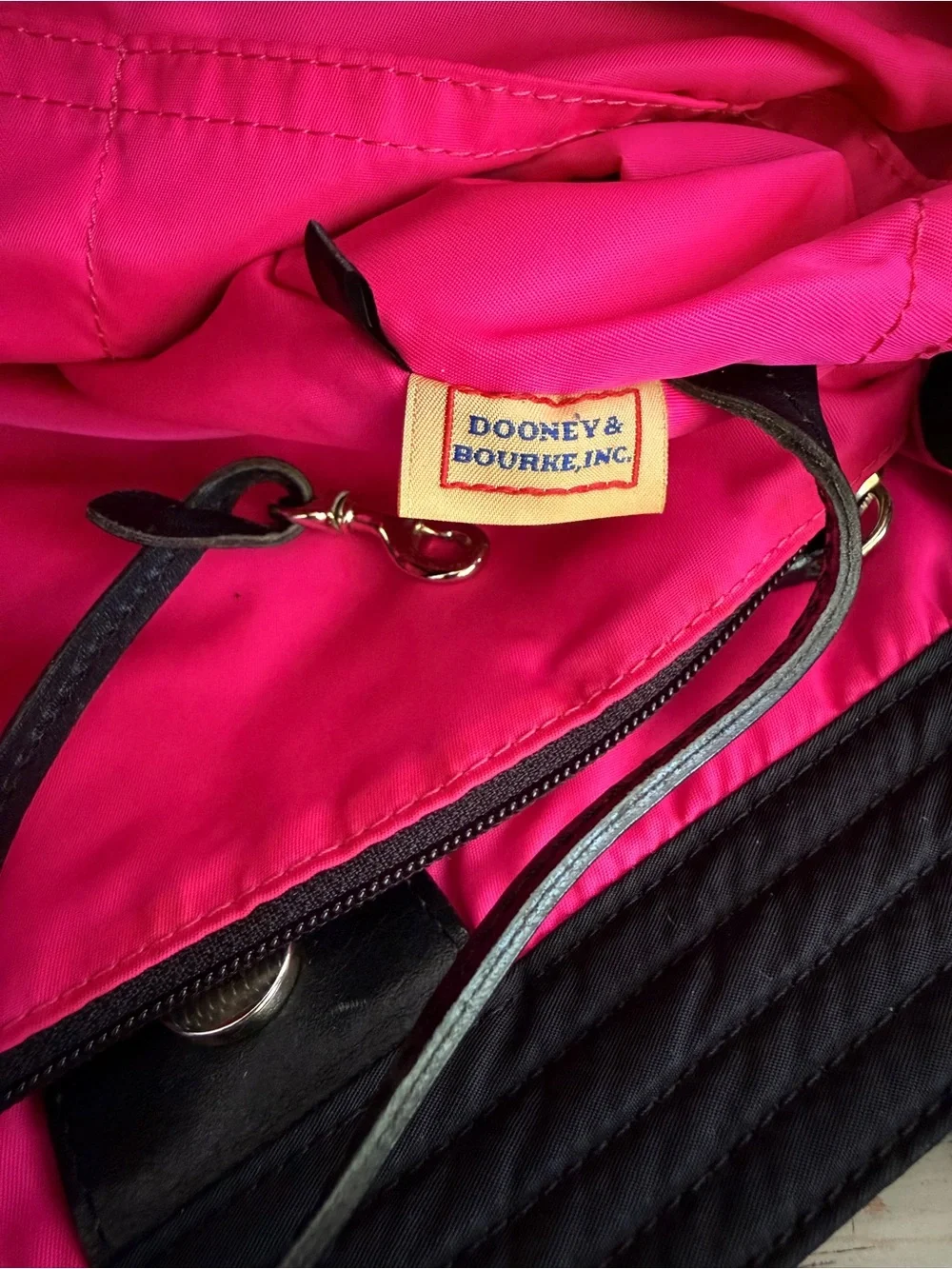 Dooney & Bourke Victoria Black Nylon Shopper Tote Bag Pink Lining Work Satchel